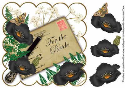 Black Poppy for the Bride Ink Saver 8in Decoupage Topper