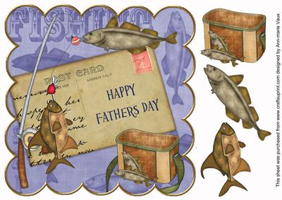 Blue Happy Fathers Day Fishing 8in Decoupage Topper