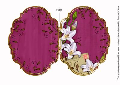 White Lily Swirls Cerise 7x5in Fancy Bracket Folded Card