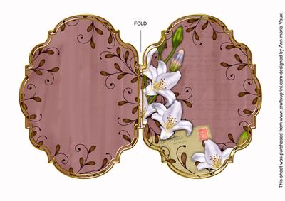 White Lily Swirls Dusky Pink 7x5in Fancy Bracket Folded Card