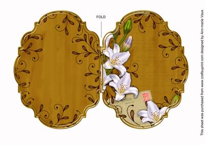 White Lily Swirls Gold 7x5in Fancy Bracket Folded Card
