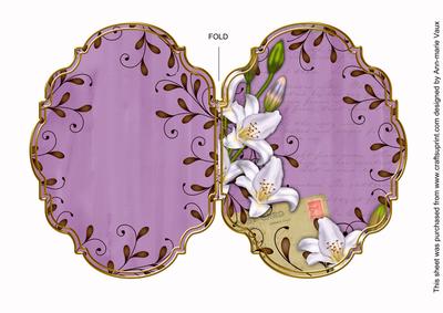 White Lily Swirls Lilac 7x5in Fancy Bracket Folded Card