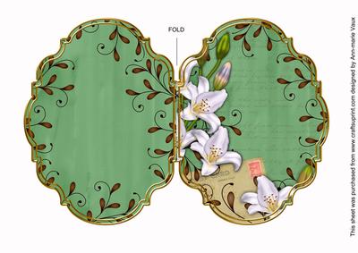 White Lily Swirls Mid Green 7x5in Fancy Bracket Folded Card