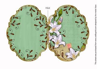 White Lily Swirls Mint Green 7x5in Fancy Bracket Folded Card