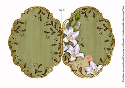 White Lily Swirls Olive 7x5in Fancy Bracket Folded Card