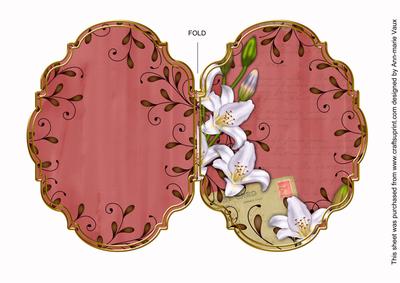 White Lily Swirls Red 7x5in Fancy Bracket Folded Card