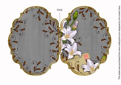 White Lily Swirls Silver 7x5in Fancy Bracket Folded Card