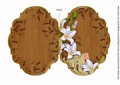 White Lily Swirls Vtea 7x5in Fancy Bracket Folded Card