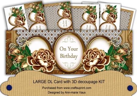 Vtea Rose on Your Birthday Large Dl Decoupage Card Kit