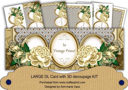 Cream Rose in Vintage Prime Large Dl Decoupage Card Kit