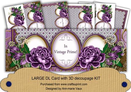 Purple Rose in Vintage Prime Large Dl Decoupage Card Kit
