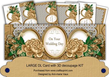 Coffee Rose Your Wedding Day Large Dl Decoupage Card Kit