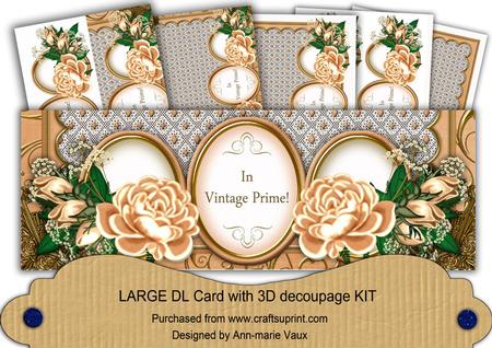 Peach Rose in Vintage Prime Large Dl Decoupage Card Kit