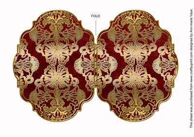 Dark Red Gold Damask 7x5in Fancy Bracket Folded Card