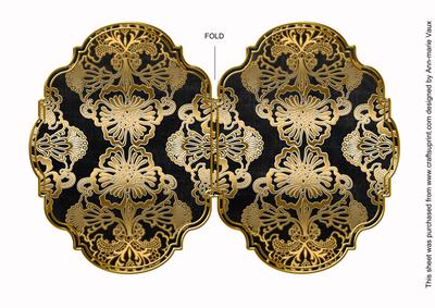 Black Gold Damask 7x5in Fancy Bracket Folded Card