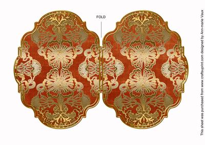 Borange Gold Damask 7x5in Fancy Bracket Folded Card