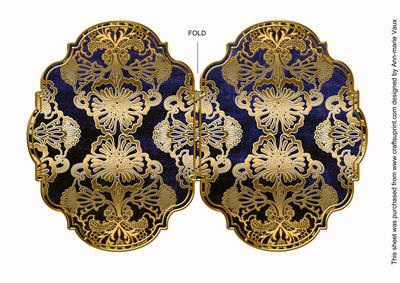 Dblue Gold Damask 7x5in Fancy Bracket Folded Card