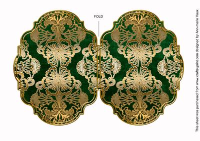 Dgreen Gold Damask 7x5in Fancy Bracket Folded Card