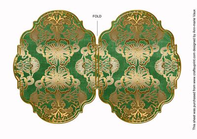 Mid Green Damask 7x5in Fancy Bracket Folded Card