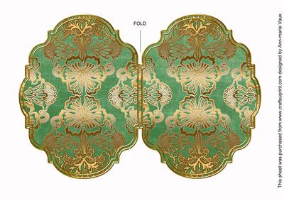 Mint Green Damask 7x5in Fancy Bracket Folded Card