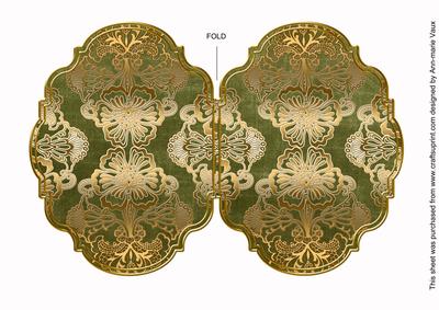 Olive Damask 7x5in Fancy Bracket Folded Card