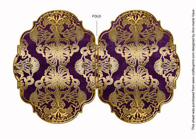 Purple Damask 7x5in Fancy Bracket Folded Card