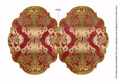 Red Damask 7x5in Fancy Bracket Folded Card