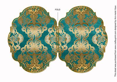 Teal Damask 7x5in Fancy Bracket Folded Card