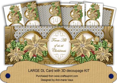 Gold Poinsettia All at Christmas Large Dl Decoupage Card Kit