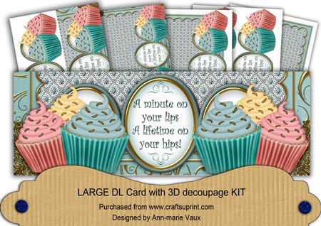 Pastel Cupcake a Minute on Lips Large Dl Decoupage Card Kit