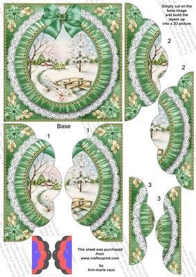 Pretty Snowscene Gr Ruffle 5in Side by Side Scallop Stacker