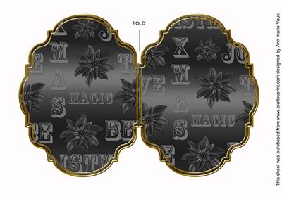 Christmas Metallic Black 7x5in Fancy Bracket Folded Card
