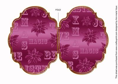 Christmas Metallic Cerise 7x5in Fancy Bracket Folded Card