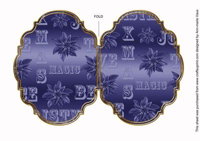 Christmas Metallic Dblue 7x5in Fancy Bracket Folded Card