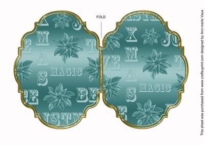 Christmas Metallic Duskteal 7x5in Fancy Bracket Folded Card