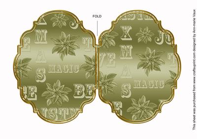 Christmas Metallic Olive 7x5in Fancy Bracket Folded Card