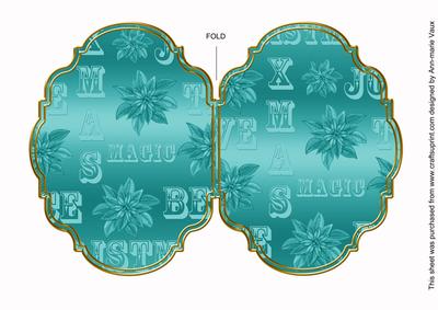 Christmas Metallic Teal 7x5in Fancy Bracket Folded Card