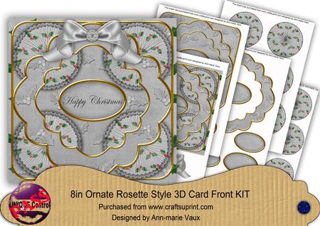 Silver Holly Happy Christmas 8in Rosette Cf Kit