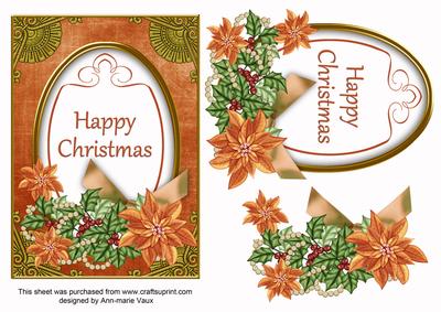 Borange Poinsettia Happy Christmas Oval 7x5in Step by Step