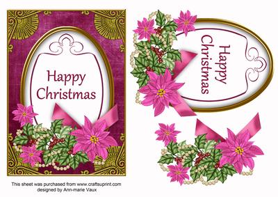 Cerise Poinsettia Happy Christmas Oval 7x5in Step by Step
