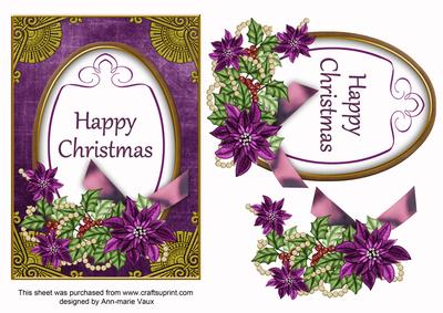 Dpurple Poinsettia Happy Christmas Oval 7x5in Step by Step