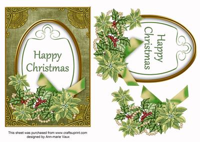 Olive Poinsettia Happy Christmas Oval 7x5in Step by Step