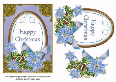 Pblue Poinsettia Happy Christmas Oval 7x5in Step by Step