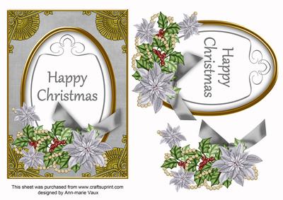 Silver Poinsettia Happy Christmas Oval 7x5in Step by Step