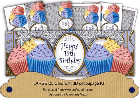Blue Cupcakes 13th Birthday Large Dl Card Kit
