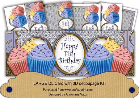 Blue Cupcakes 14th Birthday Large Dl Card Kit