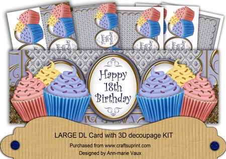 Blue Cupcakes 18th Birthday Large Dl Card Kit