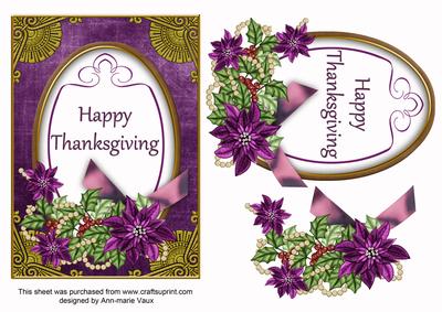 Purple Poinsettia Happy Thanksgiving Oval 7x5in Step by Step