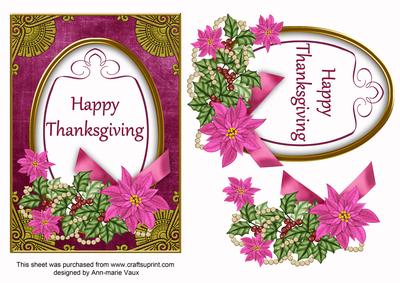 Cerise Poinsettia Happy Thanksgiving Oval 7x5 Step by Step