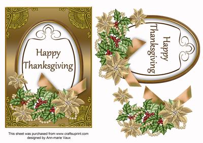 Gold Poinsettia Happy Thanksgiving Oval 7x5 Step by Step